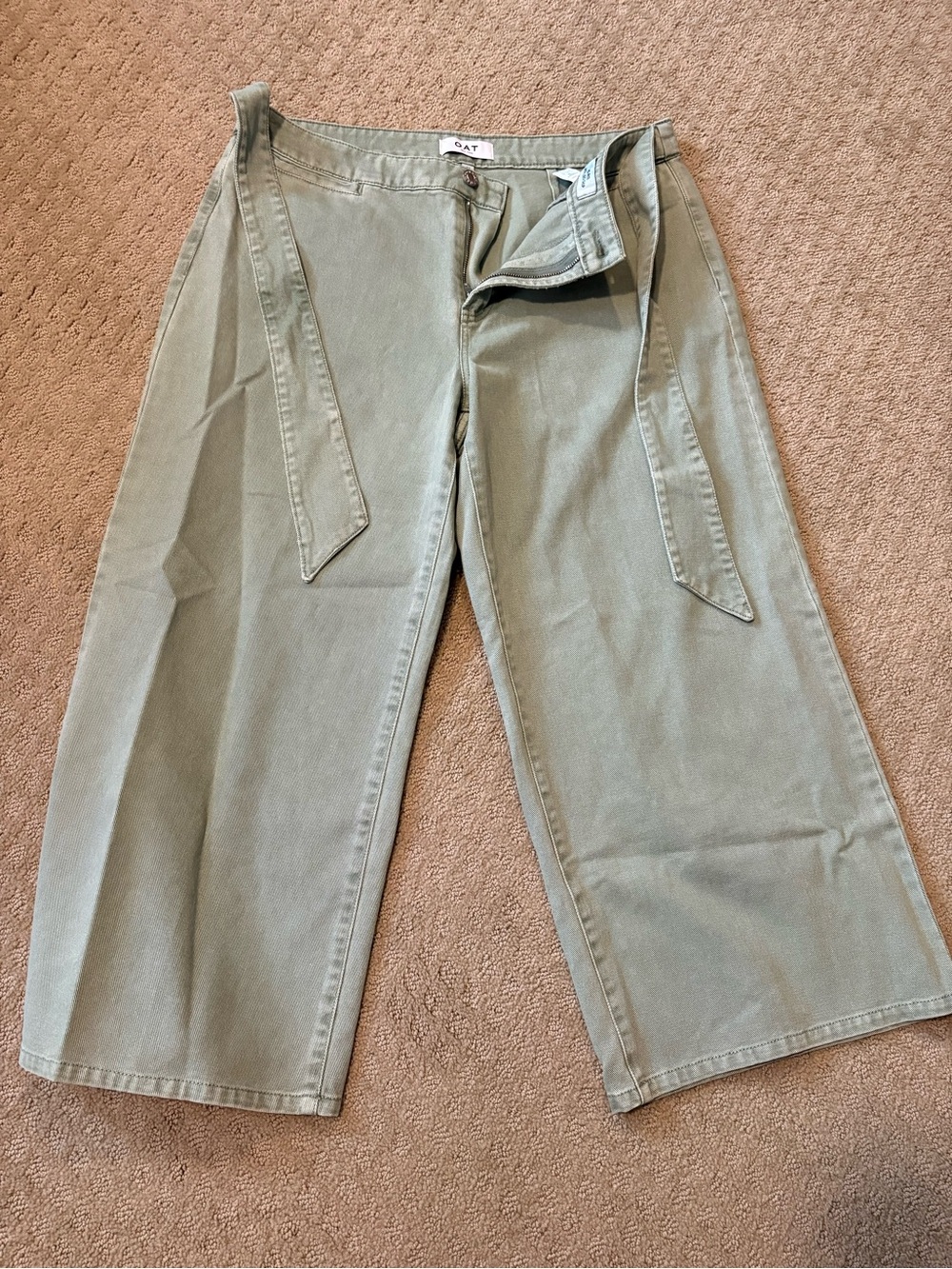Oat New York Olive Green Wide-Leg Tie-Waist Chinos